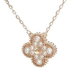 18K GP 925 Sterling Silver four leaf clover pave CZ 16”-18” adjustable necklace